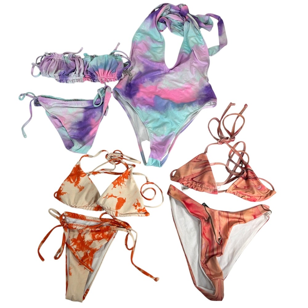 SHEIN Women Swimwear Lot‎ 3pc Tie Dye Marble Bikini One Piece Size Small